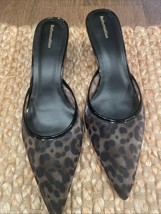 Reformation Shoes - Reformation Leopard Mesh Pointed-Toe Mules in Black and Brown